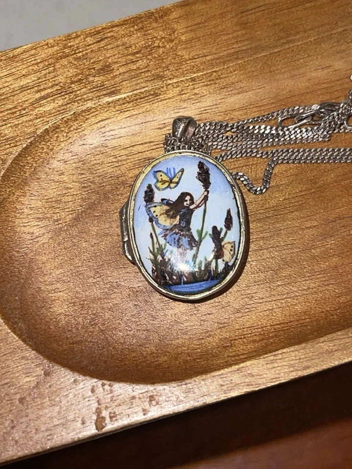 Cicely Mary Barker Sterling Silver Lavender Flower Fairy Locket Pendant Necklace - Image 2 of 4