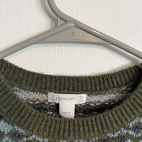 J. Crew crewcuts green fair isle bear graphic crew neck sweater size medium 8-9 - Picture 3 of 6