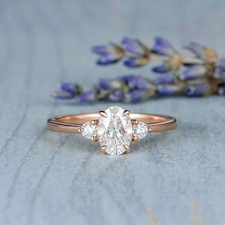 2Ct Lab Created Diamond Trilogy Three Stone Engagement Ring 14K Rose Gold Finish