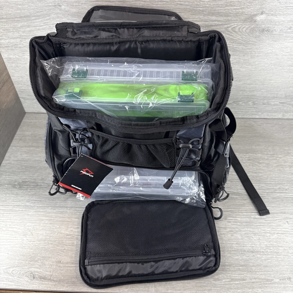 Mochila para aparejos de pesca Piscifun con 4 cajas, soportes para caña Foto 2 de 4