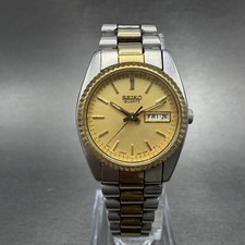 Seiko Watch Women 24mm Gold Dial Two Tone Daydate Round 7n83-0041 New Battery 5D