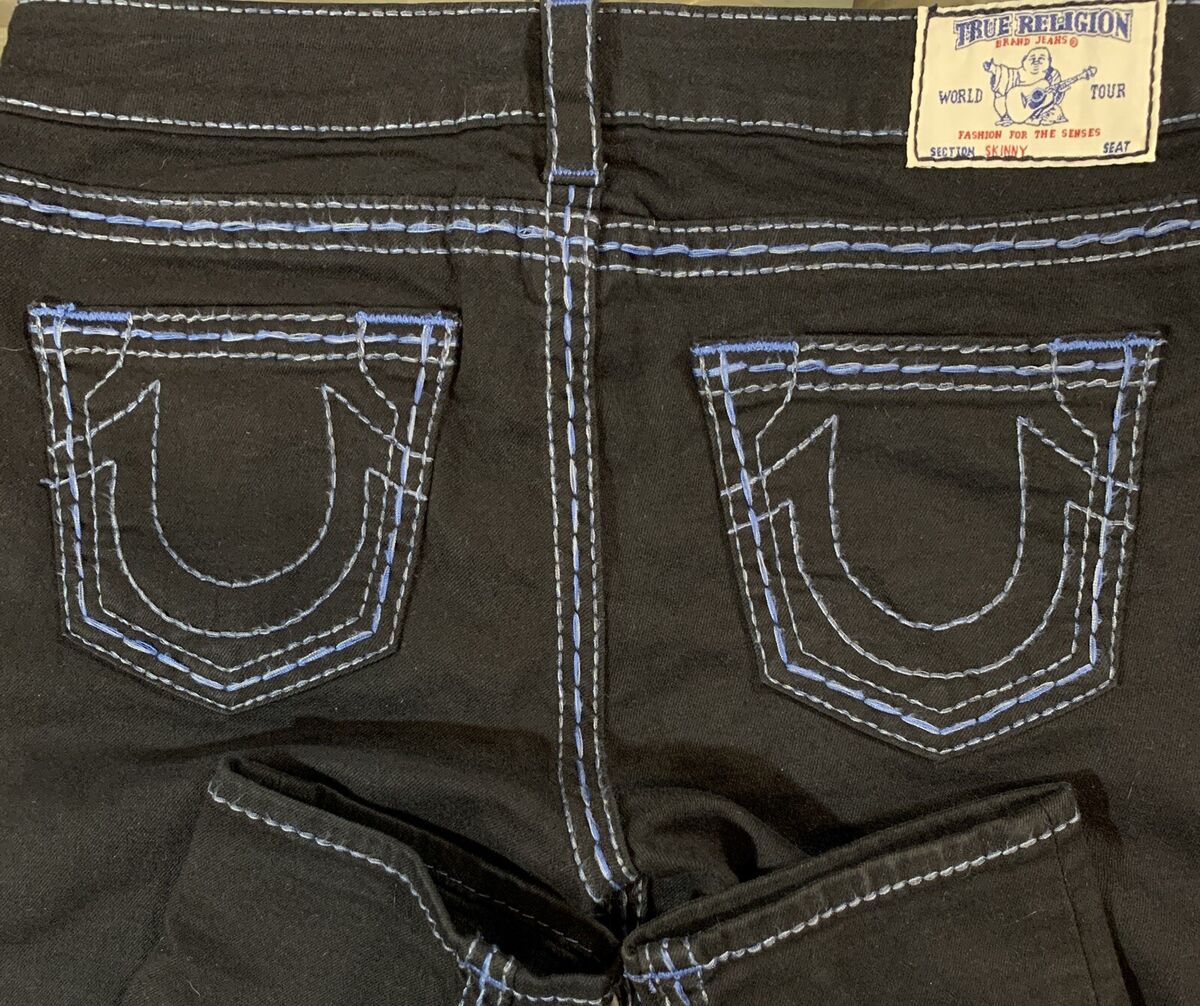 True Religion Black w/ Blue Stitching Jeans - Size: 28 True Religion Black w/ Blue Stitching Jeans - Size: 28