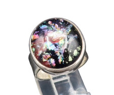 925 Sterling Silver Vintage Unique Splash Art Glass Ring Sz 6.5 RG25554
