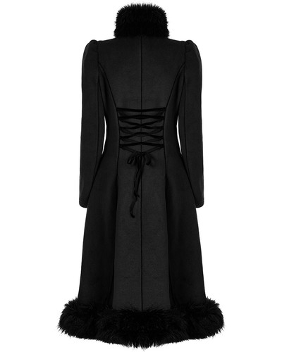 Punk Rave Womens Gothic Lace Applique Velvet Maxi Coat - Picture 2 of 13