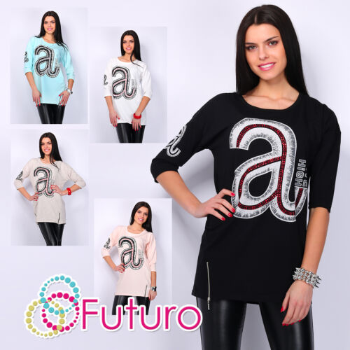 UK Casual Rhinestones High Five Print 3/4 Sleeve Jumper Tunic Size 8-12 FT1768 - Picture 1 of 10