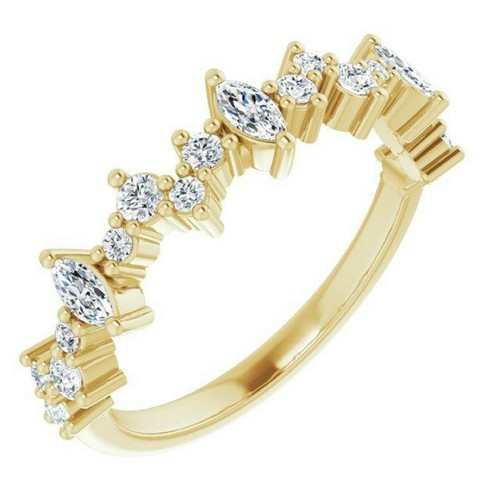 0.50 ct. Marquise & Round Diamond Cluster Wedding Band 14K White Gold - Picture 7 of 10
