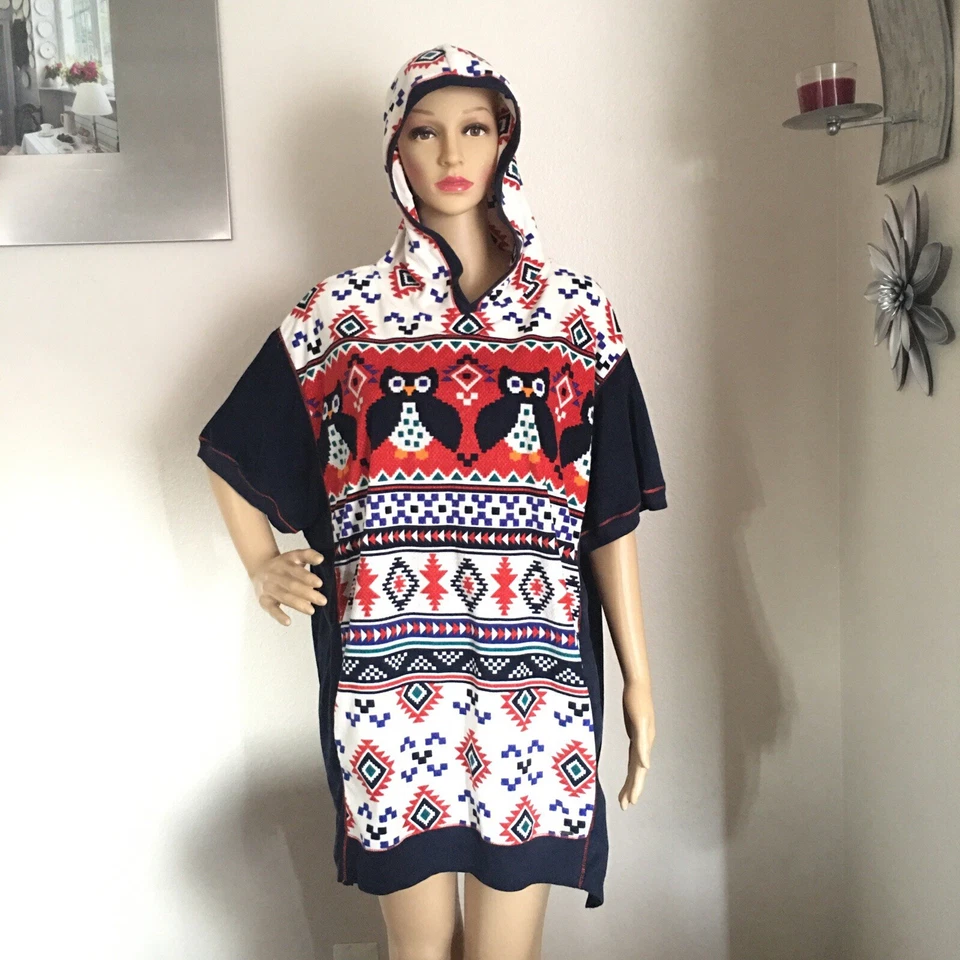 Kensie Adult All Over Aztec Owl Print Hoodie Oversized Sweater/Dress SIze S/M/L - Image 2 of 4