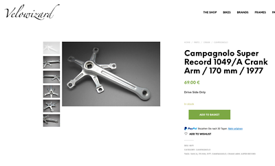 Manivelle (crank Arm) Campagnolo Record 1049/A - Côté Droit (driveside) - Longueur 170 Mm - Vintage 1981 - Pour Vélo De Course - Occasion