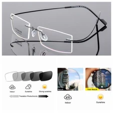 Mens Women Flexible Rimless Alloy Transition Photochromic Reading Glass