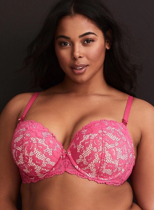 NWT TORRID $54 Magenta Lace PUSH UP Demi BRA Size 36C Underwire PINK Sexy