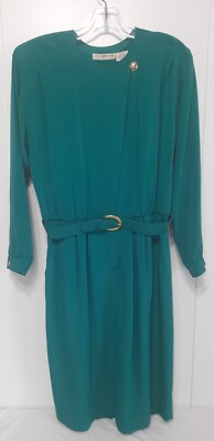 liz claiborne green dress Liz Claiborne Black & Green Wrap Midi Dress with Belt Tie main image 0