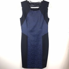 Tahari Woman’s Size 4 Cocktail/Career Dress Black With Navy Detail Fully Lined