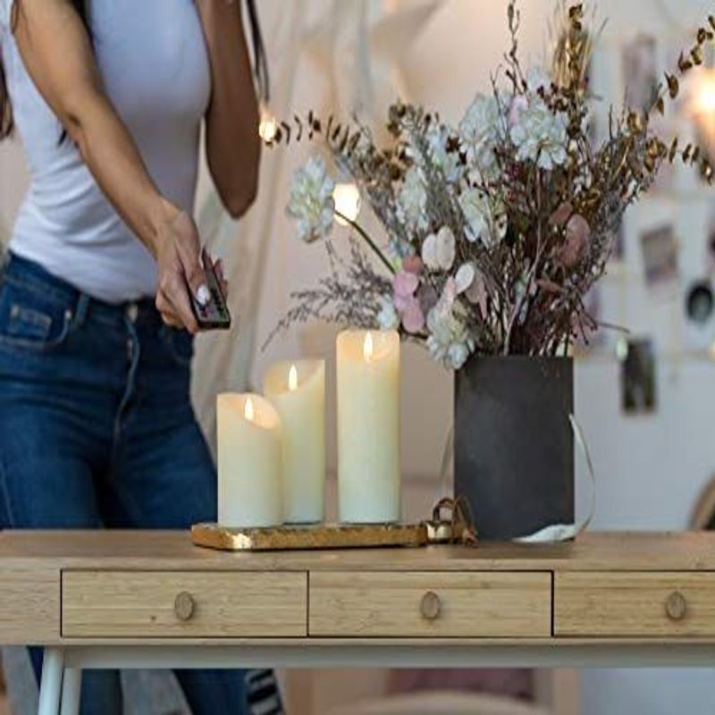 VENTA Set of 3 Realistic Flameless Ivory LED Candles with Remote 3x6 for sale online eBay
