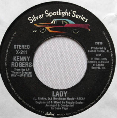 KENNY ROGERS LADY / LOVE OR SOMETHING LIKE IT 45 7'' JUKEBOX RECORD