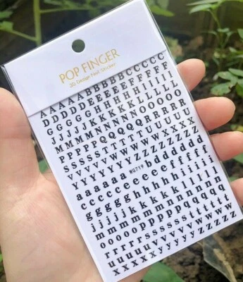 NAIL STICKERS FLOWERS TULIPS Nail Art Aufkleber Aufkleber SCHWARZ englisches Alphabet Buchstaben Großbuchstaben Kleinbuchstaben W719