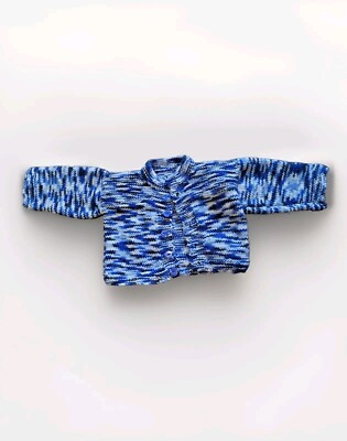''Handgemachte gestrickte Baby Strickjacke blau-weiß Knopfleiste Langarm mit Kragen''