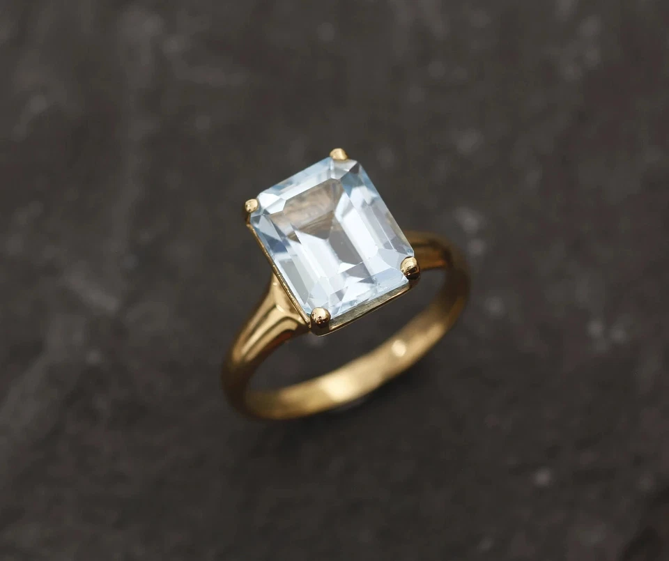 Emerald Cut 3.00ct  Natural Aquamarine Diamond Engagement Ring 14K Yellow Gold 6 - Image 3 of 4