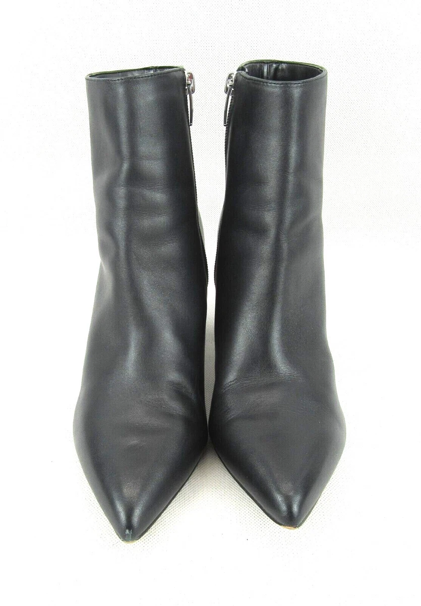 MARC FISHER Womens 8.5M Black Retire Pointed Toe Block Heel Leather Booties