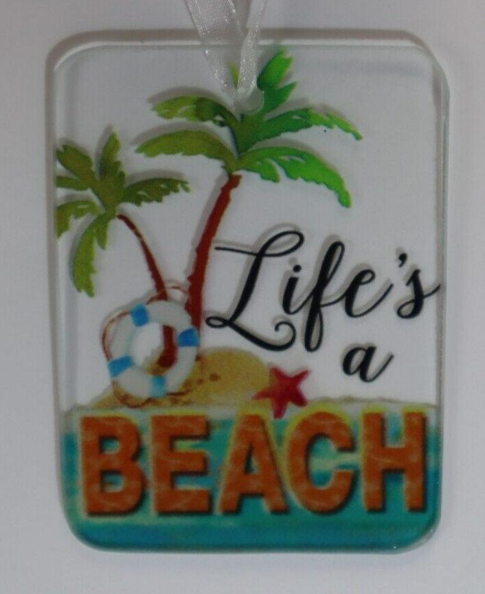 Y5 Life's a beach palm tree Seas life's beauty ORNAMENT Ganz glass