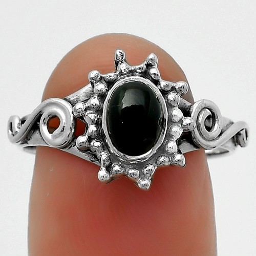 Natural Black Onyx - Brazil 925 Sterling Silver Ring s.8.5 Jewelry R-1099