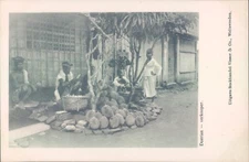 DUTCH INDIES Durian fruit seller 1900s litho PC