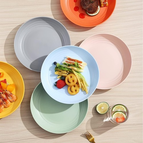 9 Inch Plastic Deep Dinner Plates Set of 8 Colors, Reusable and Sturdy Unbreakab - Picture 8 of 8