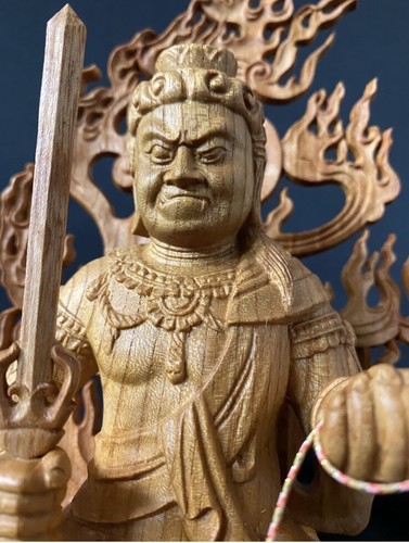 Statua trono Fudo Myo Ina scultura artigianato buddista materiale - Foto 10 di 10