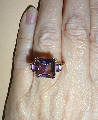 5.47 Ct Natural Bicolor Ametrine & Amethyst 9K Solid Yellow Gold Ring Size 7 - Picture 2 of 10