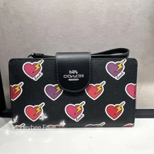 NWT Coach Phone Tech Wallet In Signature With leopard/Strawberry/heart/floral