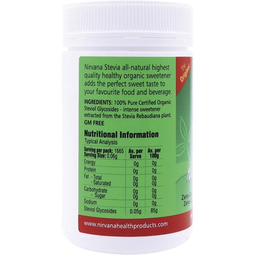 NIRVANA Stevia 100% Pure Extract Powder 100g - Picture 2 of 3
