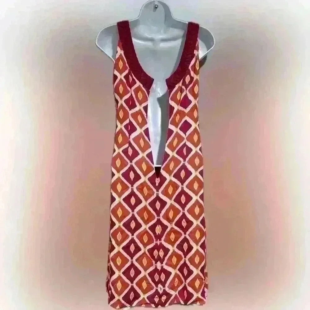 Abito Tory Burch plissettato seta stampa tribale corallo fucsia taglia 0