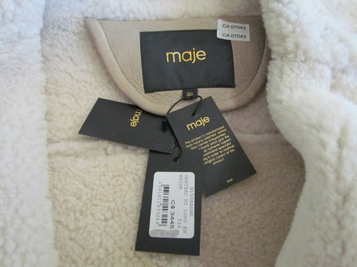MAJE Camel/Beige Shearling/Leather full Lamb skin coat/jacket Size EU 36 / Small - Picture 5 of 8