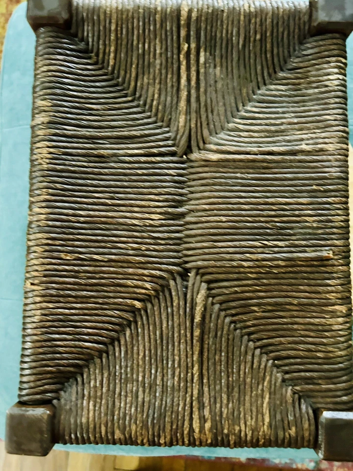 Pequeño reposapiés de madera vintage ratán mimbre planta soporte 13x9 Foto 3 de 4