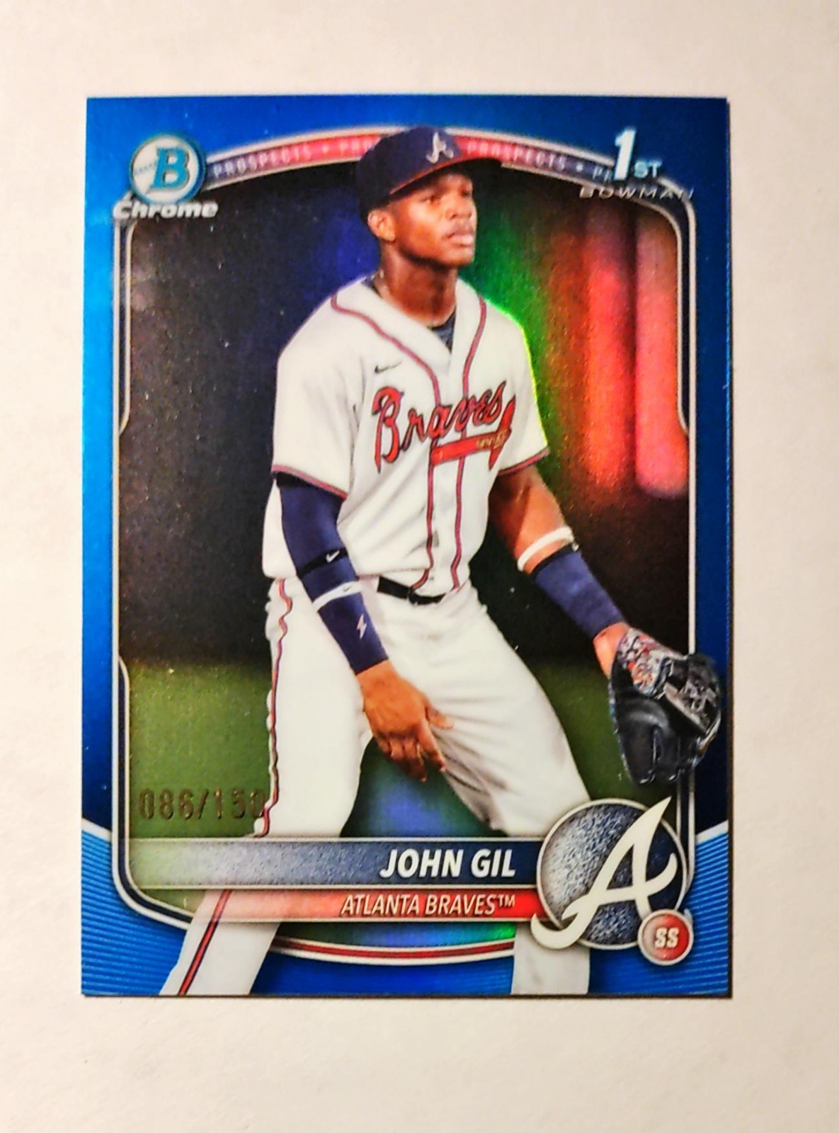 John Gil 2025 1st Bowman Chrome #BCP-172 Prospect TRUE BLUE REFRACTOR 086/150 i6