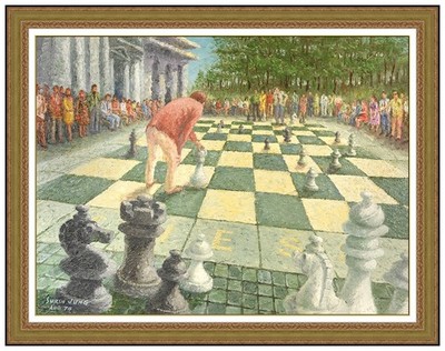 Surin Jung Original Oil Painting On Canvas Chess Figures Signed Framed Artwork