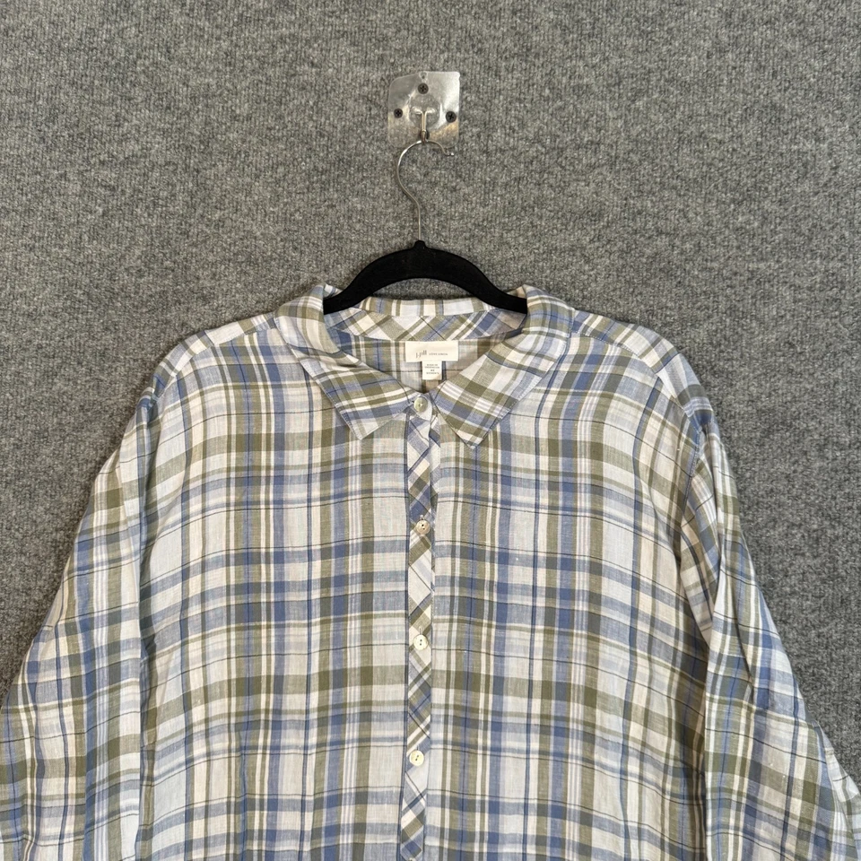 Camisa J.Jill Mujer 4X XXXXL Azul Cuadros Lino Blusa Pullover Talla Grande Foto 3 de 4