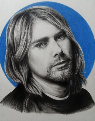 Handgezeichnetes Porträt von Nirvanas Kurt Cobain, Original Kunstwerk A4 Premium Papier