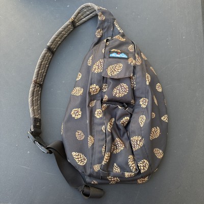KAVU Rope Sling Bag Womens Medium Black Pinecone Print 