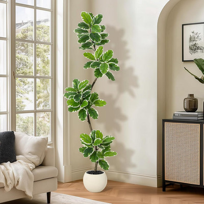 Fiddle Leaf Fig Tree Artificial Indoor, 6 Ft Tall Faux Rubber Tree with Sphere P