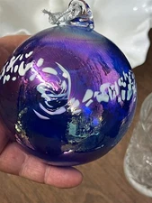 Art Of Fire Art Glass Iridescent Purple Ornament 