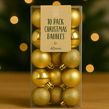 10 Pack Christmas Baubles 40mm Shatterproof Tree Decorations – Red Gold Silver