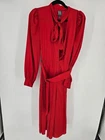 Worthington Womens Sz M Long Sleeve Midi Length Dress Red Satin Belted NEW