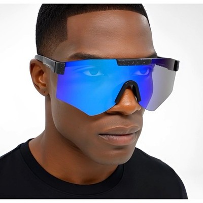 Mirrored Sunglasses Visor Shield Style Blue Lens Sporty Fashion Men Beach Style