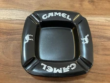 (B) Vintage Lounge Camel Ashtray Square Black Plastic Cigar Man Cave