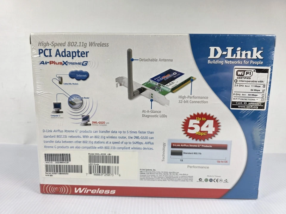 D-link Air Plus Wireless Network DWL-G520 - 2.4GHz Wireless, PCI Adapter  - Image 2 of 3