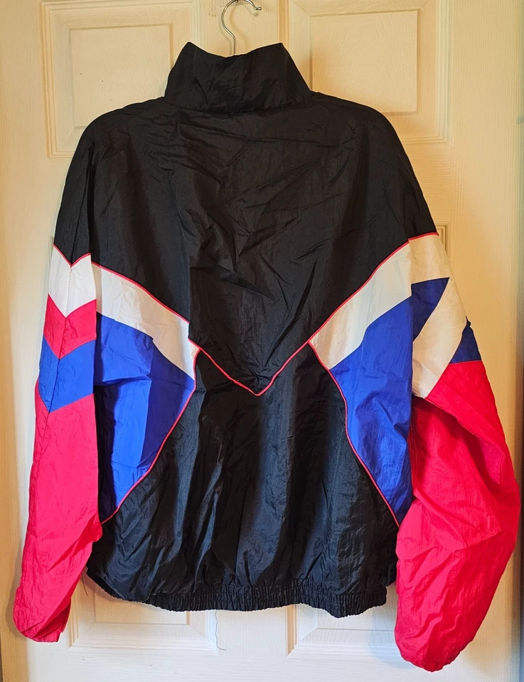 Vtg 80s 90s Athletic Works Windbreaker Jacket Red Blue Black Colorblock L - Image 2 of 4
