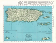 Vintage PUERTO RICO Map 1942 Atlas Map of Puerto Rico Gallery Wall Decor 2664
