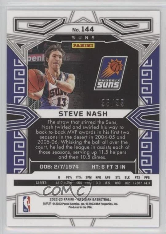 2022-23 Panini Obsidian Electric Etch Purple /99 Steve Nash #144 HOF - Image 2 of 2