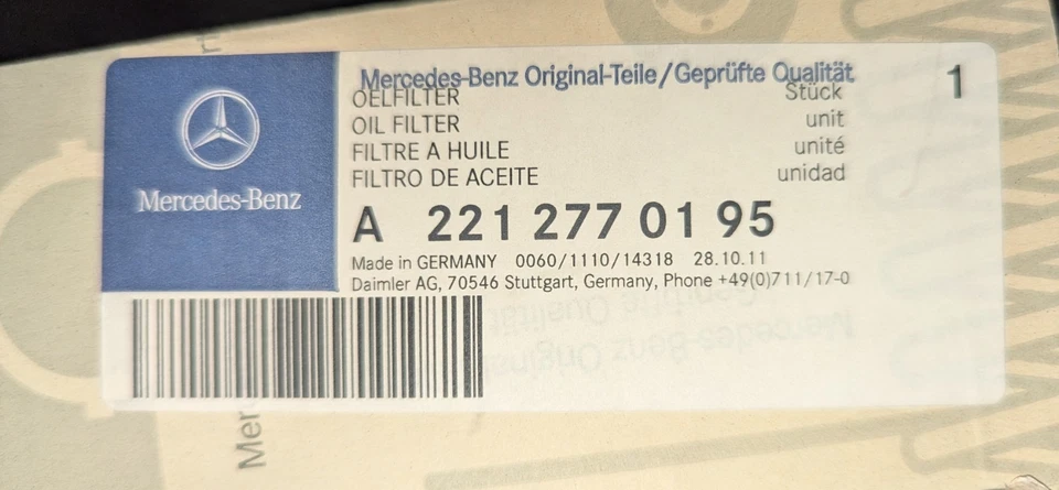 Kit Filtro Transmisión Automático GENUINO MERCEDES para A 221 277 01 95  Foto 2 de 4