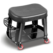 Adjustable Rolling Mechanic Stool with Comfortable Seat Cushion & Integrated 